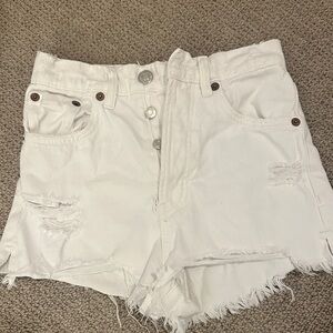Zara White Distressed Jean Shorts